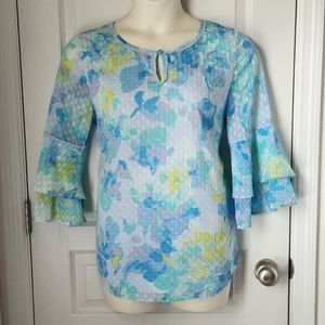NWOT Isaac Mizrahi Live Floral Bell Sleeve Blouse